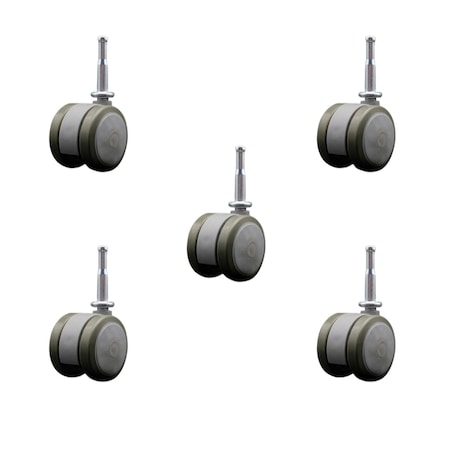 Service Caster 2'' Gray Floor Safe Twin Wheel Casters 5/16 Grip Neck Stem, 5PK SCC-GN02S50-TPR-GRY-5